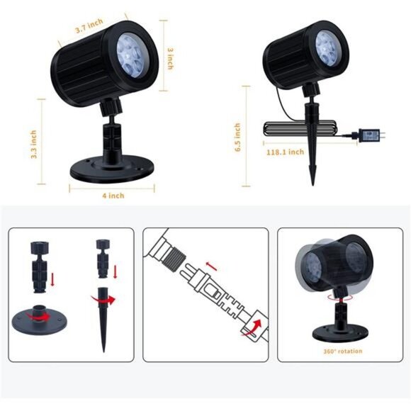 Christmas Snowflake Projector Lights Outdoor Indoor 360 Degree Adjustable - Picture 4 of 6